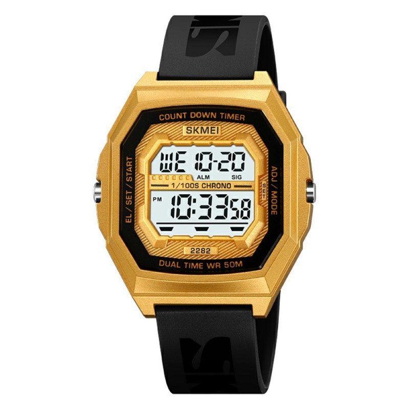 SKMEI Digital Electronic Wristwatch Clock Waterproof Countdown - Black+Gold