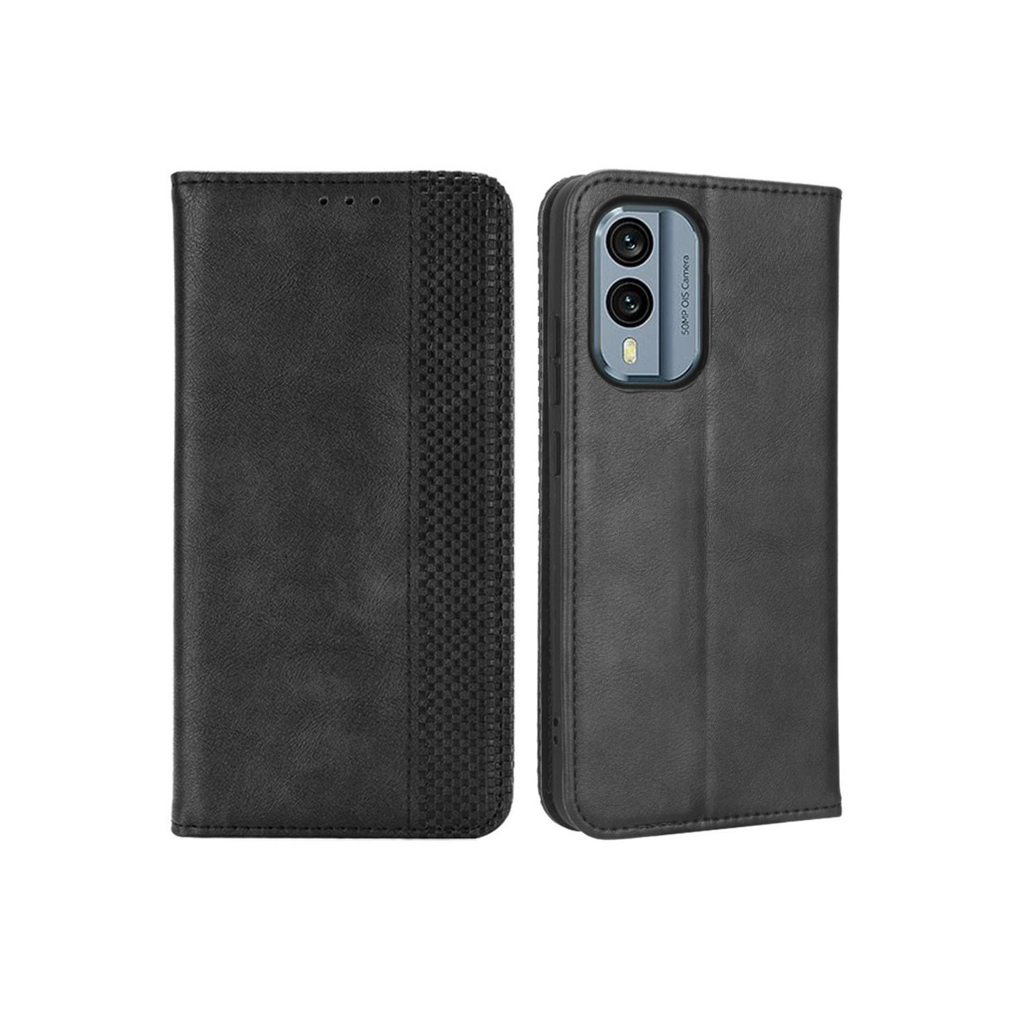 Nokia X30 5G Stand Telefonetui Fuld Beskyttelse Pung Cover - Sort