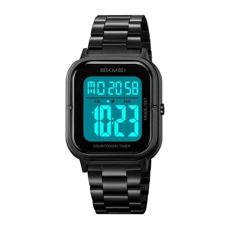 SKMEI Waterproof Digital Wristwatch Clock Lighting Stopwatch - Black+White+Steel
