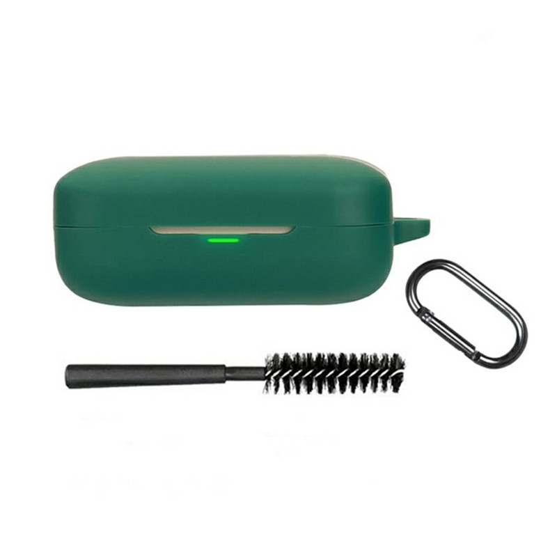 Realme Buds Air 7 -kuulokkeille tarkoitettu silikonikuori – suojakotelo karabiinihaalla ja harjalla