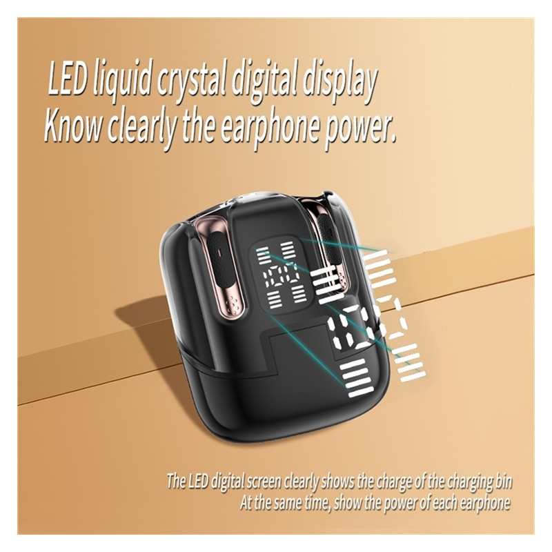 2 par trådlösa hörlurar Bluetooth 5.4 in-ear sporthörlurar LED stereo Svarta