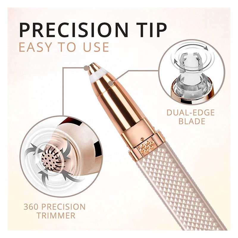 2-i-1 barbermaskine trimmer øjenbryn ansigtshårfjerner læbestiftformet LED-lys Rose Gold