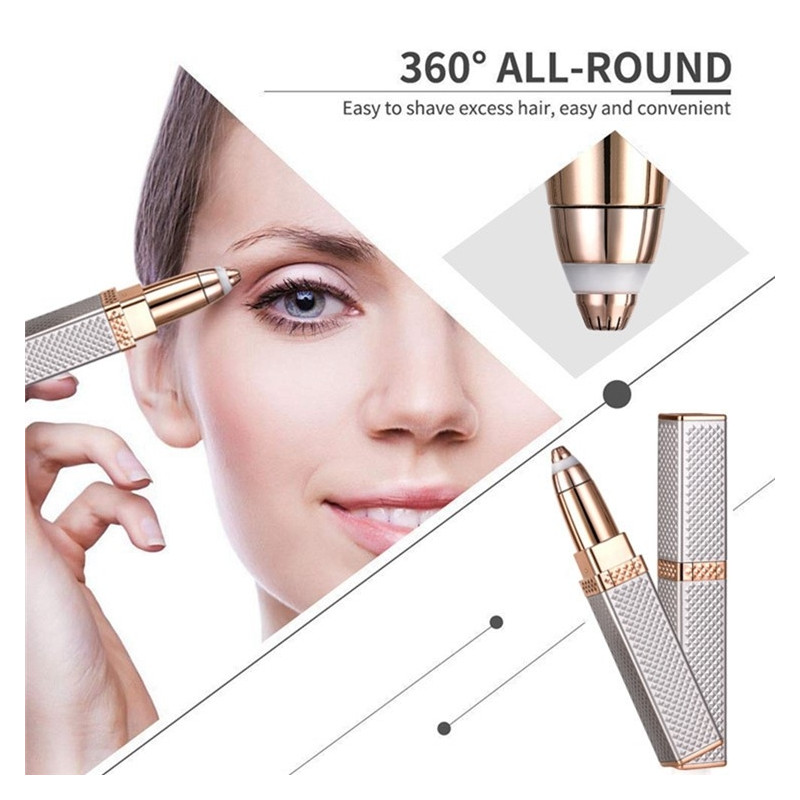 2-in-1 Shaver Trimmer Eyebrow Face Hair Remover Lipstick Shape LED Light Rose Gold
