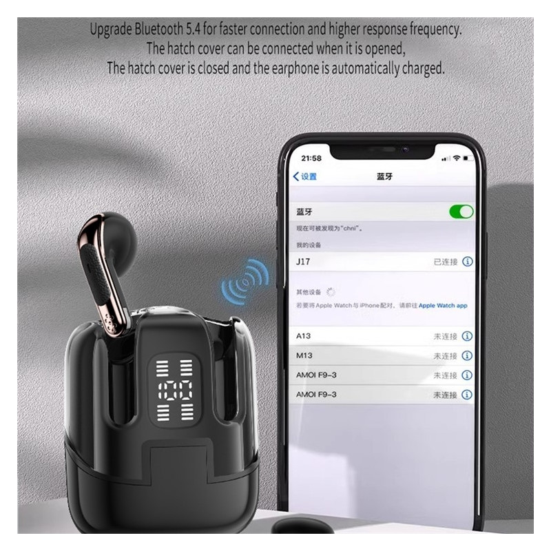 2 par trådlösa hörlurar Bluetooth 5.4 in-ear sporthörlurar LED stereo Svarta