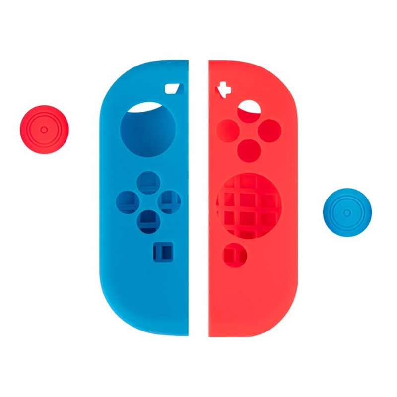 Silikonecover kompatibelt med Nintendo Switch + tommelfingergrebsbeskytter - Rød/blå