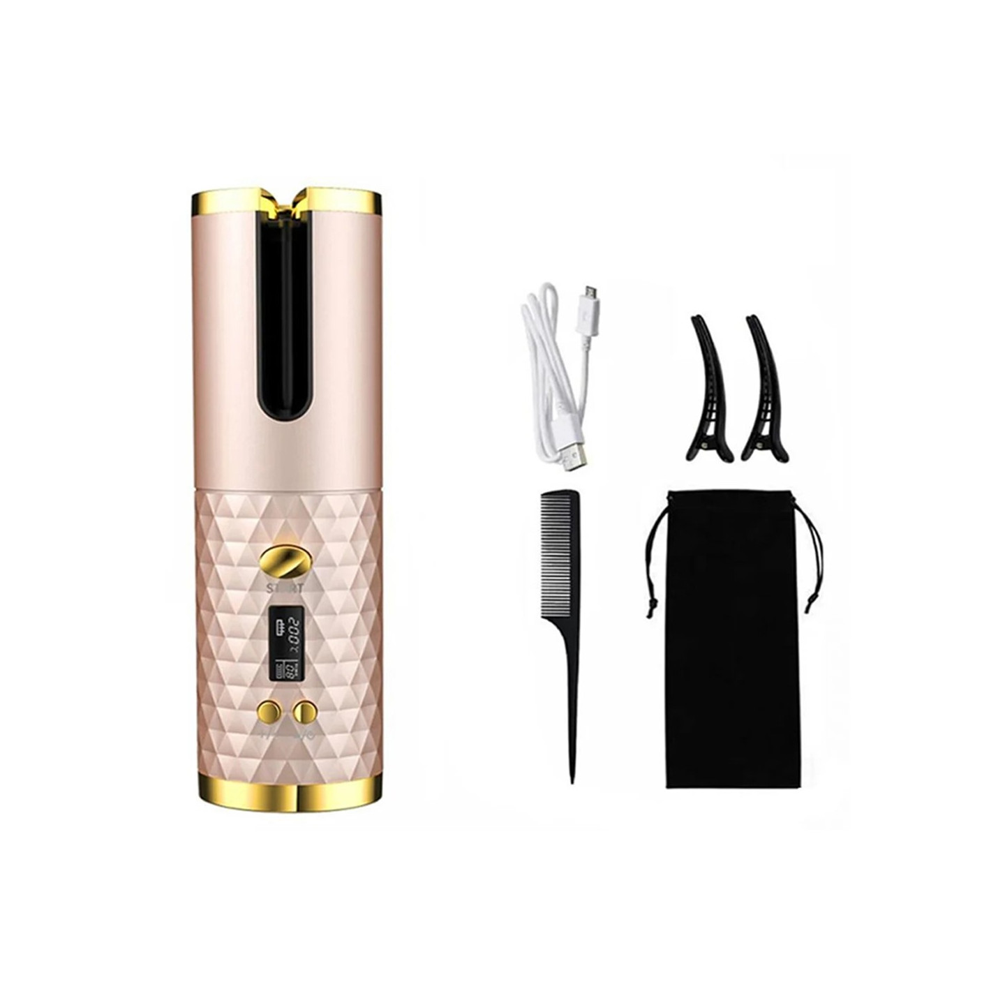 Curl Hair Curling Iron Rotating Hair Curling Iron LCD Display Ceramic Wavy - Gold