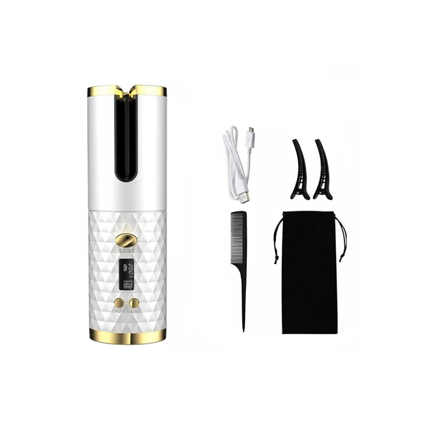 Curl Hair Curling Iron Rotating Hair Curling Iron LCD Display Ceramic Wavy - White