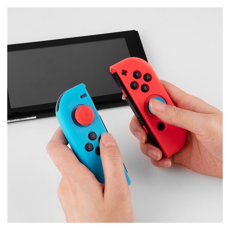 Silikonecover kompatibelt med Nintendo Switch + tommelfingergrebsbeskytter - Rød/blå