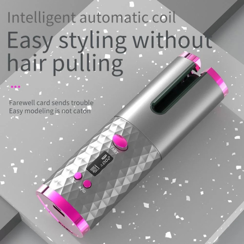 Curl Hair Curling Iron Rotating Hair Curling Iron LCD Display Ceramic Wavy - White