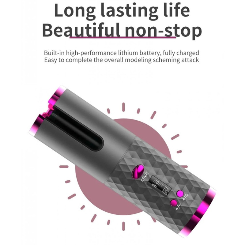 Curl Hair Curling Iron Rotating Hair Curling Iron LCD Display Ceramic Wavy - Gold