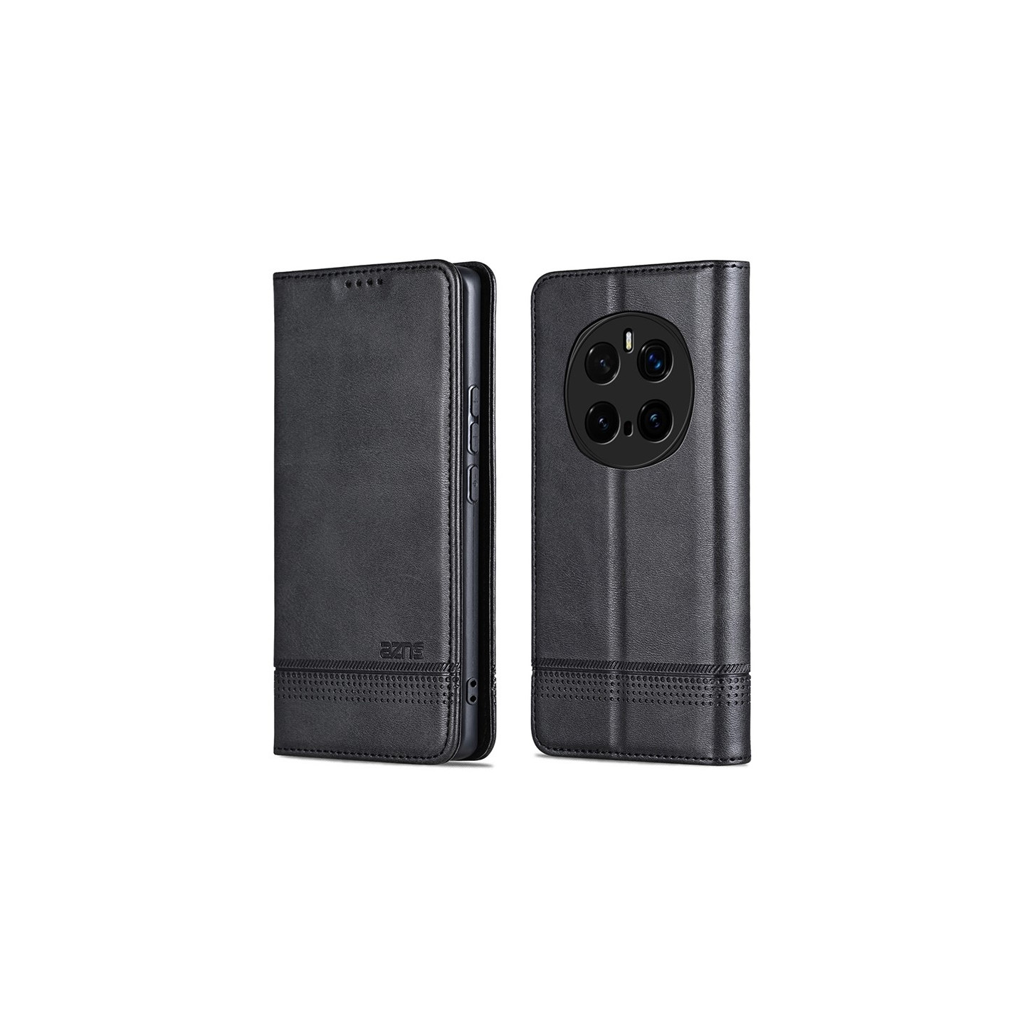 AZNS Til Honor Magic7 Pro 5G Etui PU-læder med koskindtekstur Pungcover - Sort