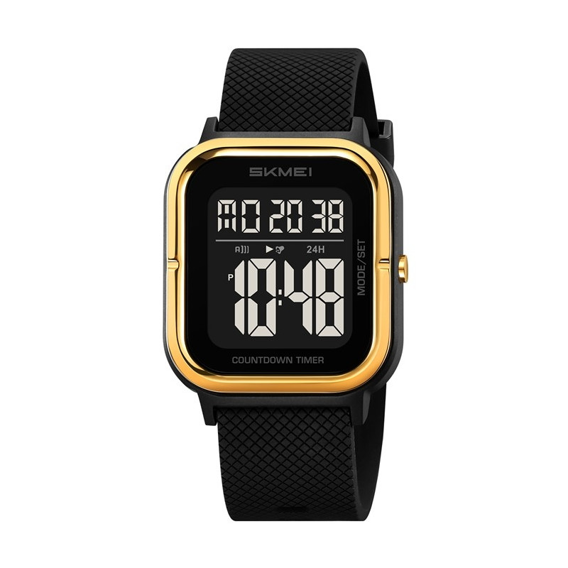 SKMEI Vattentät Digital Armbandsur Klocka Belysning Stoppur - Guld+Svart+TPU