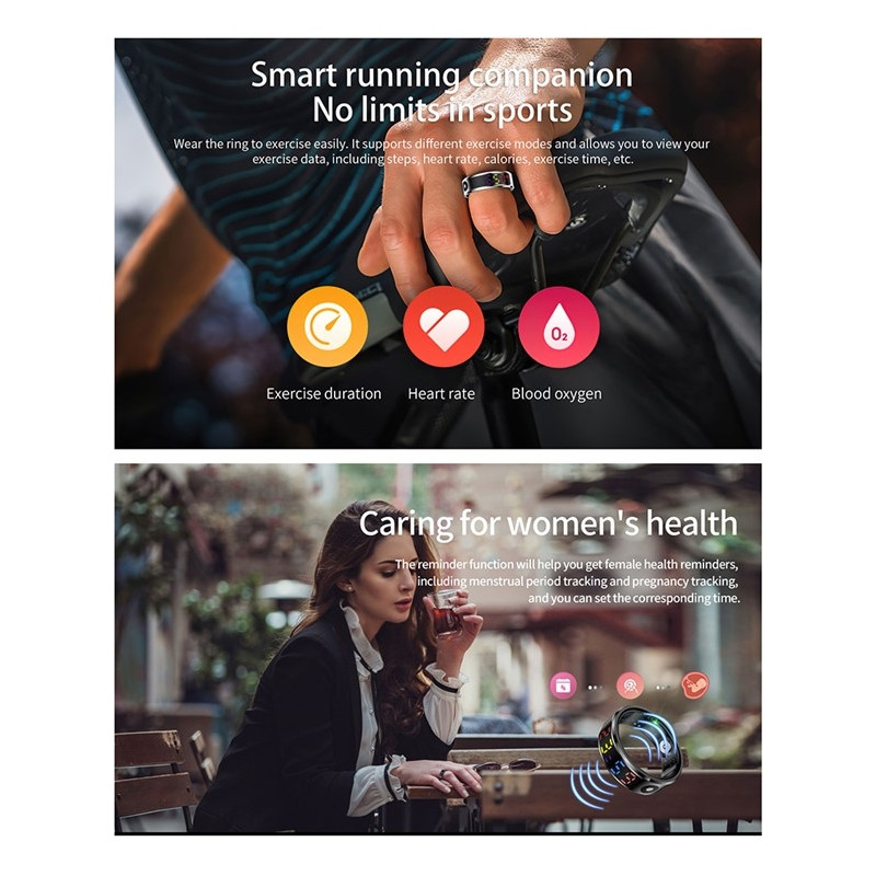 Vandtæt Smart Ring Søvntracker Blodilt Pulsmåler Opladningsetui - Størrelse 10
