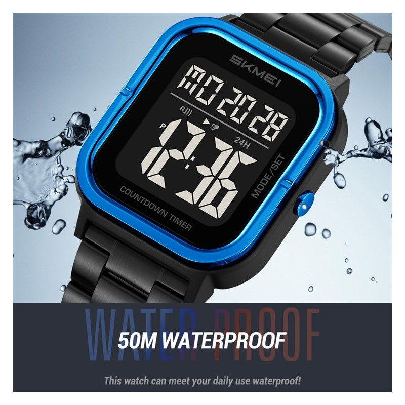 SKMEI Waterproof Digital Wristwatch Clock Lighting Stopwatch - Gold+Black+TPU