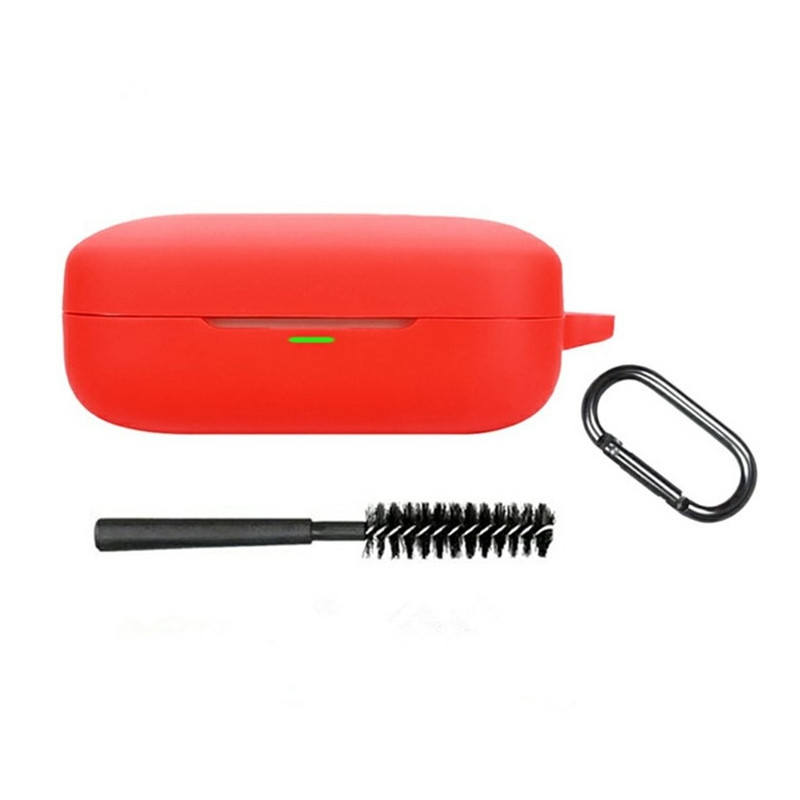 Silikonetui til Realme Buds Air 7 – Beskyttelsesetui med karabinkrok + børste Rød