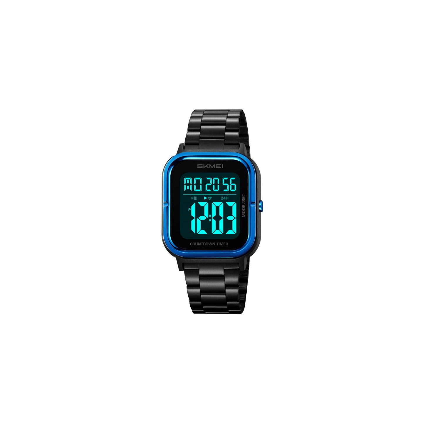SKMEI Waterproof Digital Wristwatch Clock Lighting Stopwatch - Blue+Black+Steel