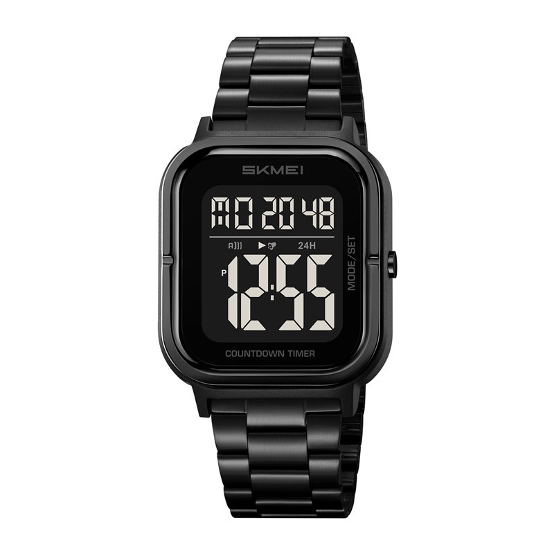 SKMEI Waterproof Digital Wristwatch Clock Lighting Stopwatch - Black+Black+Steel