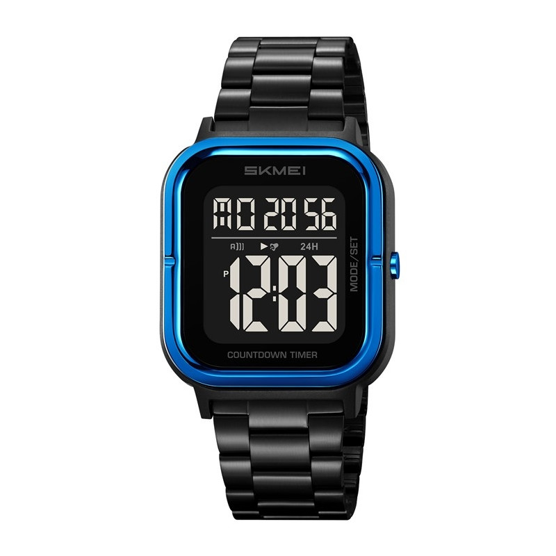 SKMEI Waterproof Digital Wristwatch Clock Lighting Stopwatch - Blue+Black+Steel