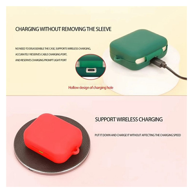 For Realme Buds Air 7 Silicone Case – Protective Case with Carabiner + Brush Red