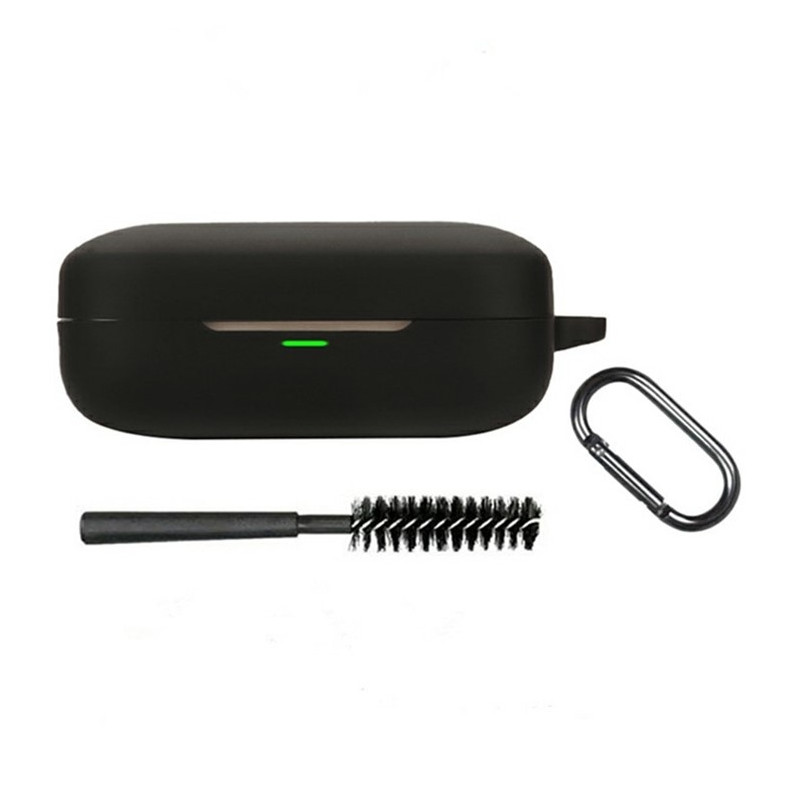 For Realme Buds Air 7 Silicone Case – Protective Case with Carabiner + Brush Black
