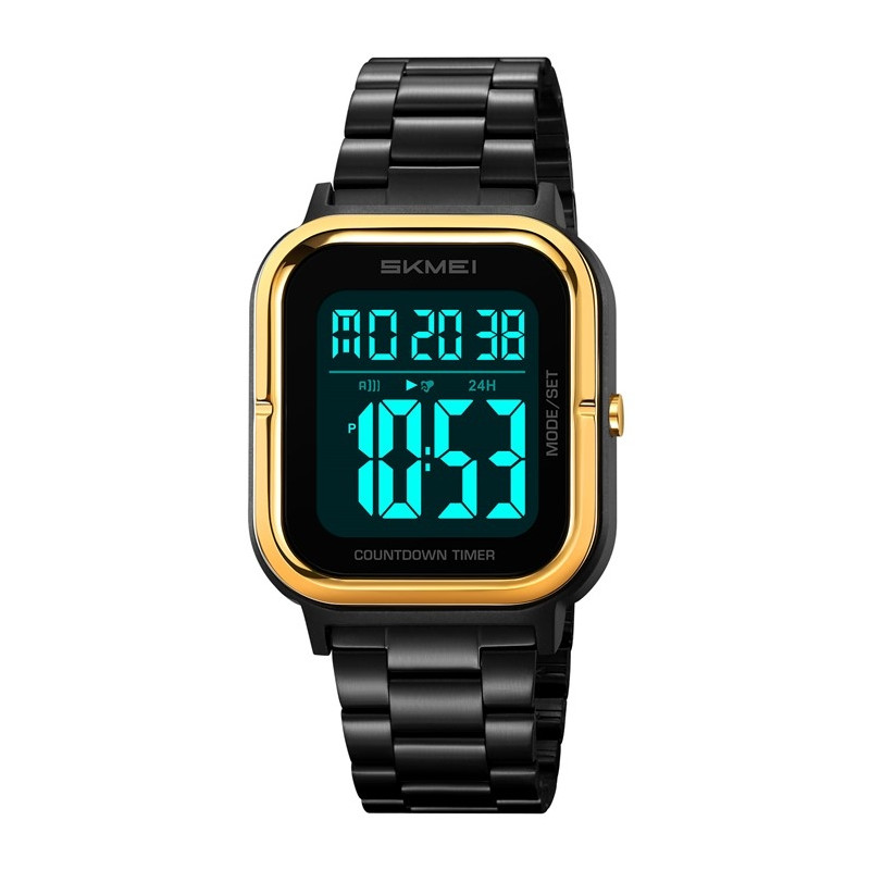 SKMEI Waterproof Digital Wristwatch Clock Lighting Stopwatch - Gold+Black+Steel