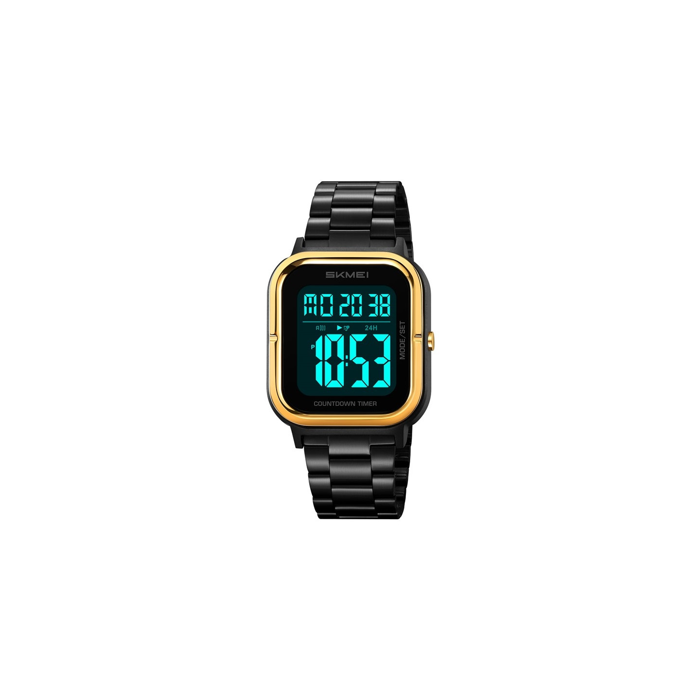 SKMEI Waterproof Digital Wristwatch Clock Lighting Stopwatch - Gold+Black+Steel