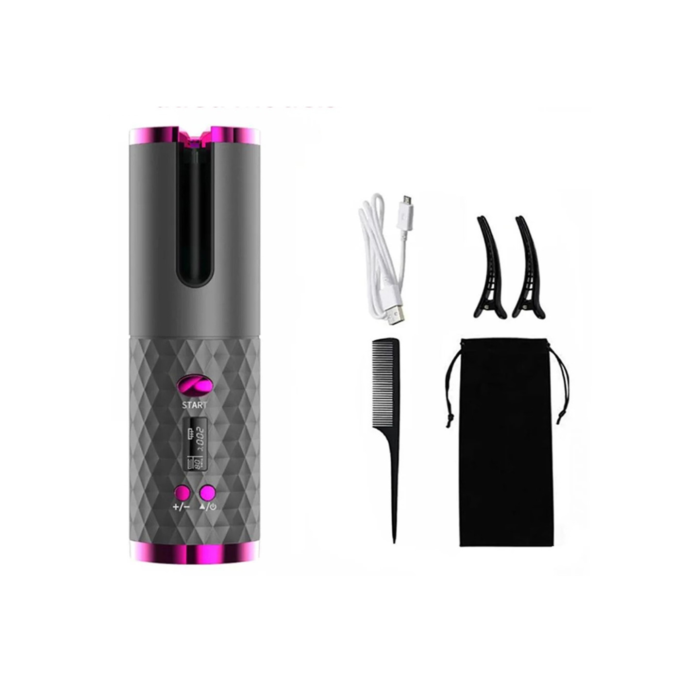 Kiharat hiuskihartimet pyörivä hiuskihartimet LCD-näyttö keraaminen aaltoileva - musta