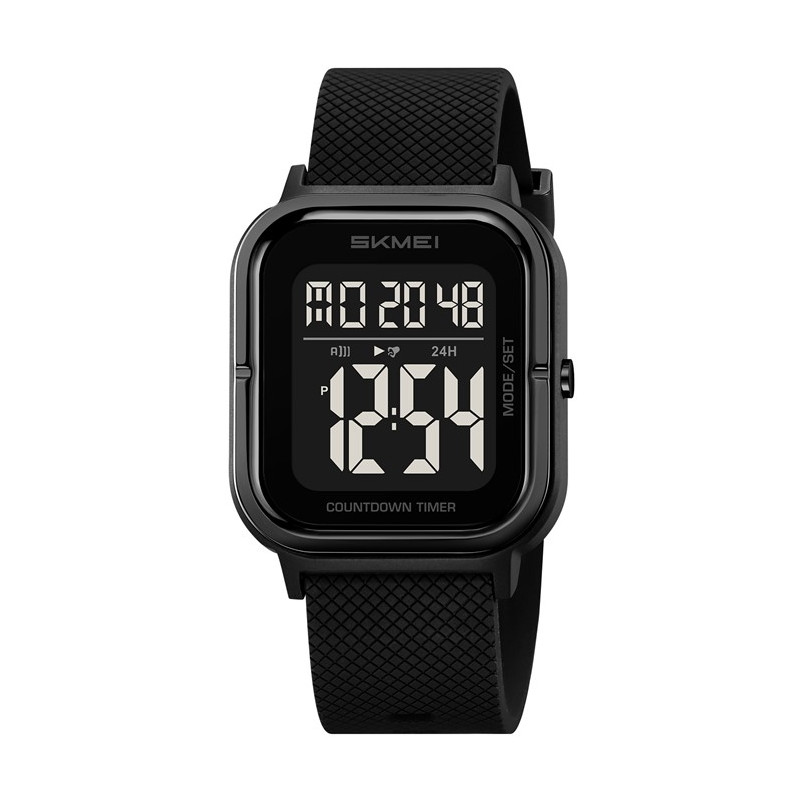 SKMEI Vanntett Digital Armbåndsur Klokkebelysning Stoppeklokke - Svart+Svart+TPU