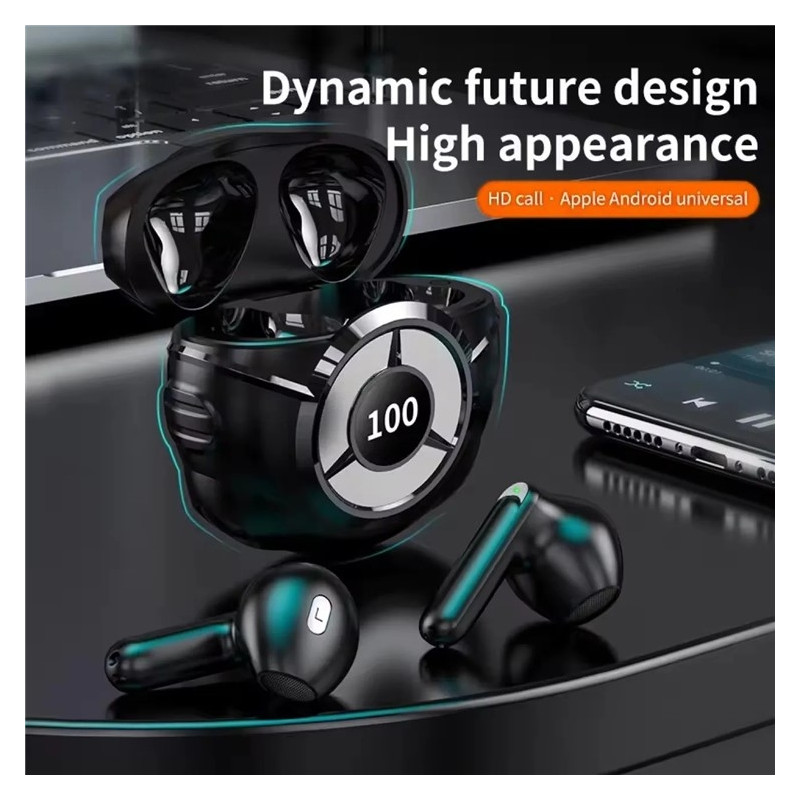 Wireless Headphones Semi In-Ear Noise Cancelling HiFi Stereo Sound Bluetooth - Black