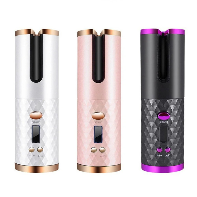 Curl Hair Curling Iron Rotating Hair Curling Iron LCD Display Ceramic Wavy - Black