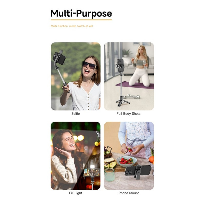 Selfie-stang justerbar stativ Bluetooth selfie-stang udtrækkelig med udfyldningslys