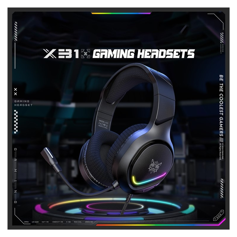 ONIKUMA PC Gaming Headset LED Wired Over-Ear Headphones with Microphone