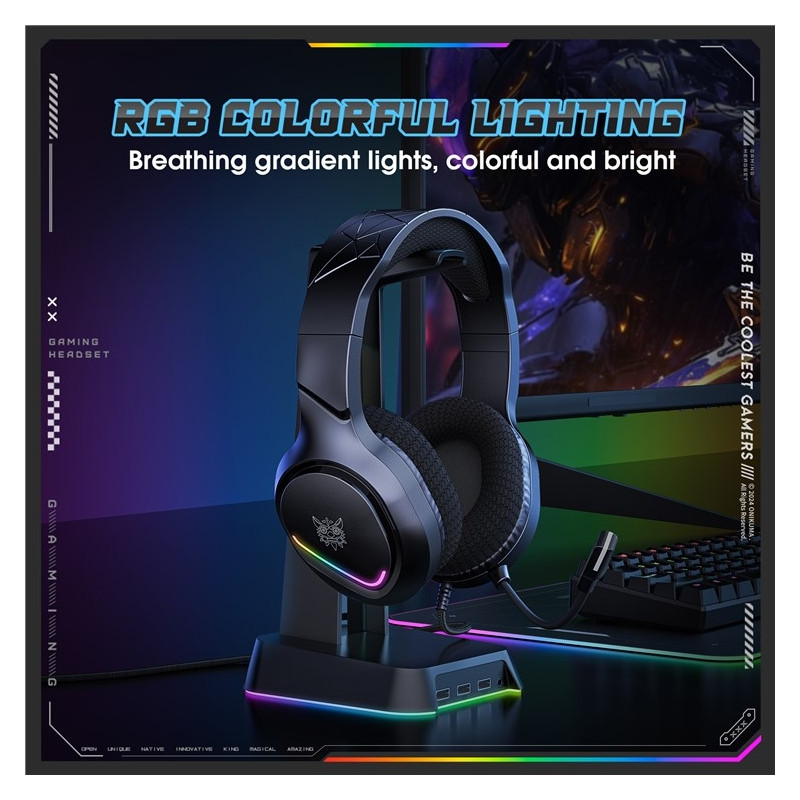 ONIKUMA PC Gaming Headset LED Kablede Over-Ear Hodetelefoner med Mikrofon