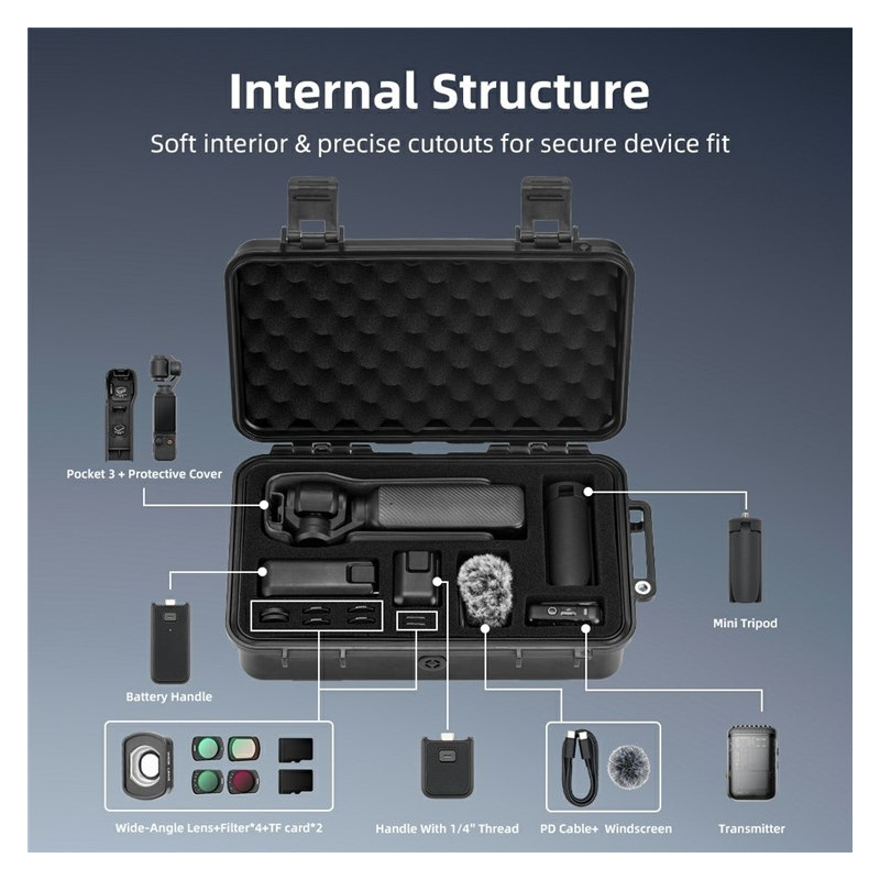 BRDRC-kantolaukku DJI Osmo Pocket 3:lle, kannettava, vedenpitävä ja kova säilytyslaukku