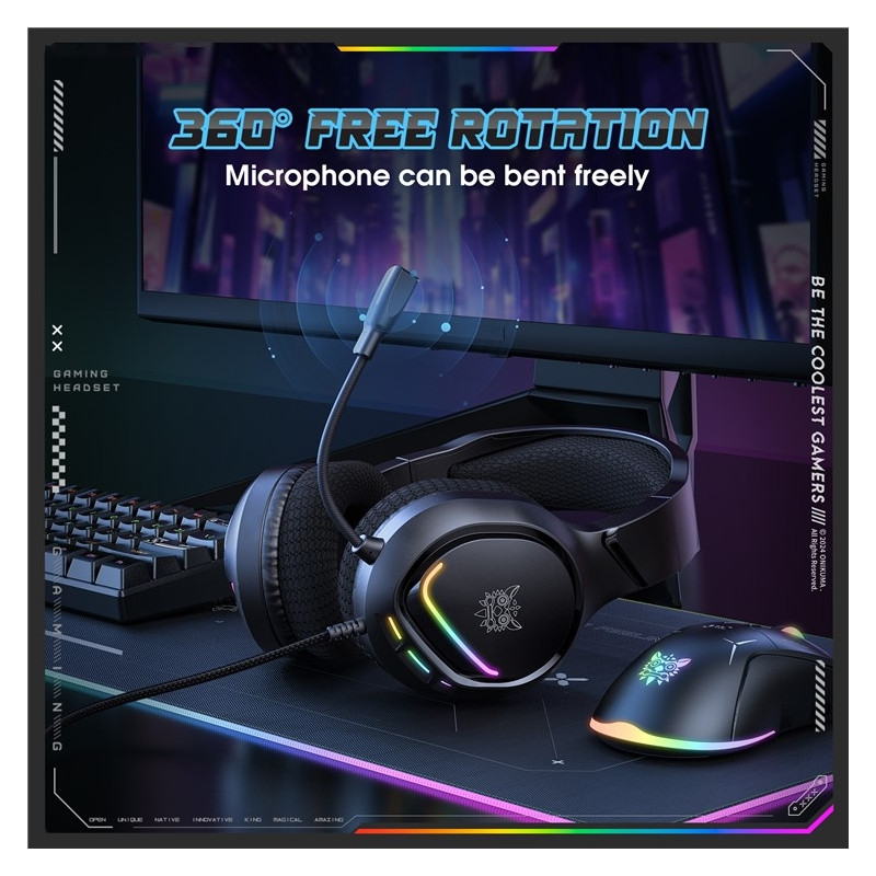 ONIKUMA PC Gaming Headset LED Kablede Over-Ear Hovedtelefoner med Mikrofon
