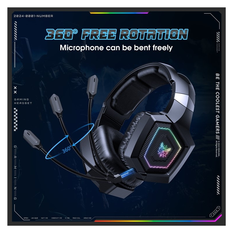 ONIKUMA Gaming Headset med trippelmodus og RGB-belysning og surroundlyd, Bluetooth-hodetelefoner
