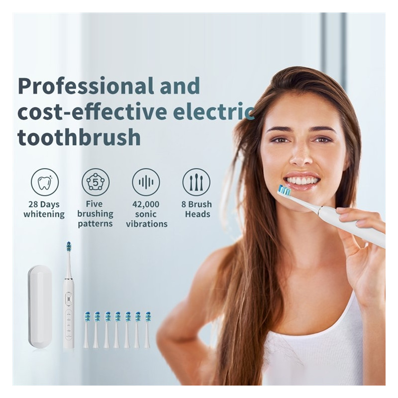 Electric Toothbrush Soft Bristles Sonic Electric Toothbrush 8 Brush Heads - Black