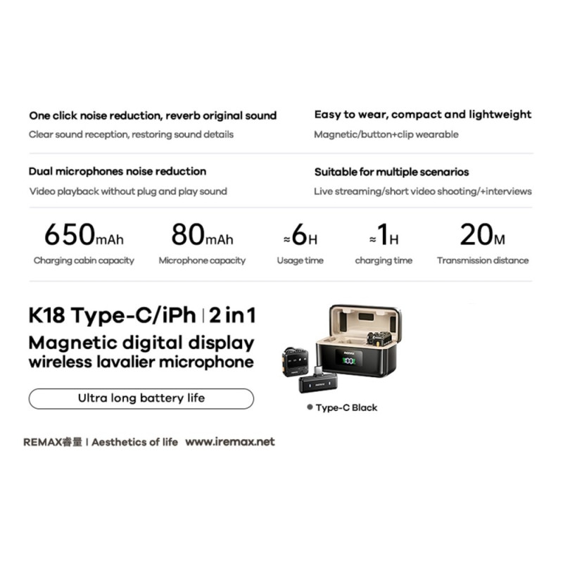 Wireless Lavalier Microphone Digital display One-to-two microphone - USB-C