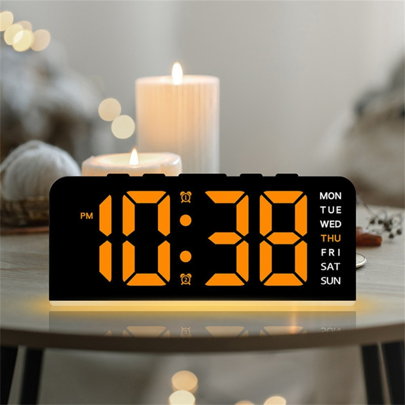 LED Clock Digital Alarm Clock Large Display Date Temperature Alarm Clock - White / Blue Light