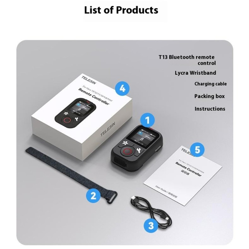 Fjernkontroll for GoPro Hero 13 12 11 10 9 8 GoPro MAX Bluetooth fargeskjerm