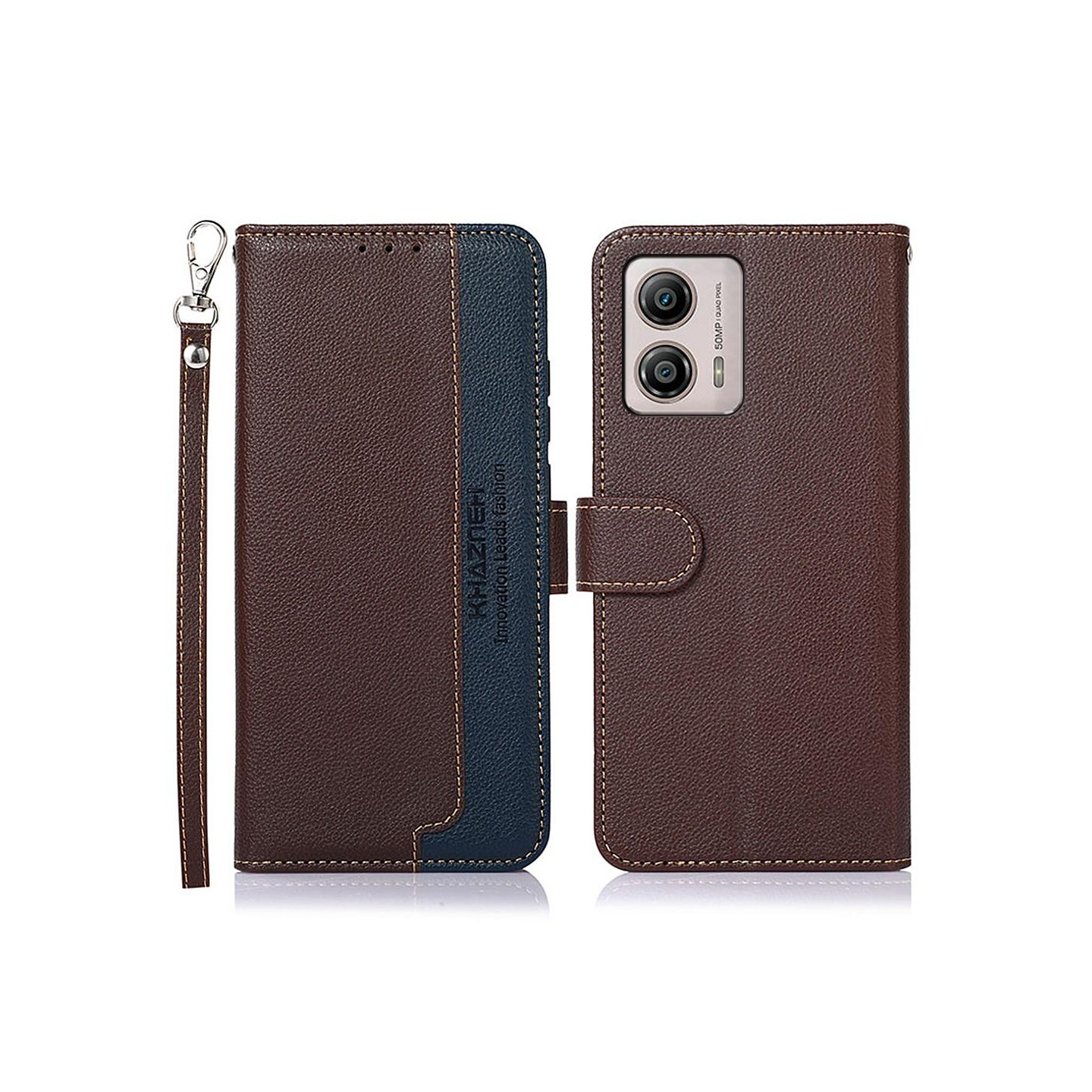 KHAZNEH Phone Cover for Motorola Moto G53 5G / G23 4G / G13 4G - Brown / Blue
