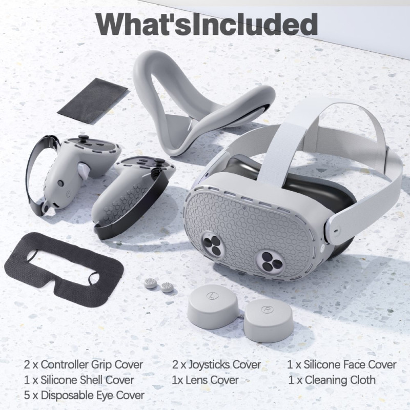 Til Meta Quest 3S sæt med mange forskellige tilbehør - Grå