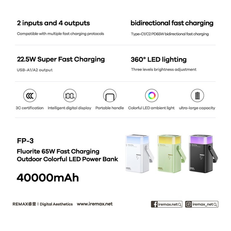 REMAX 65W+22.5W 40000mAh Powerbank Fast Charging Lighting Charger Quick Charge