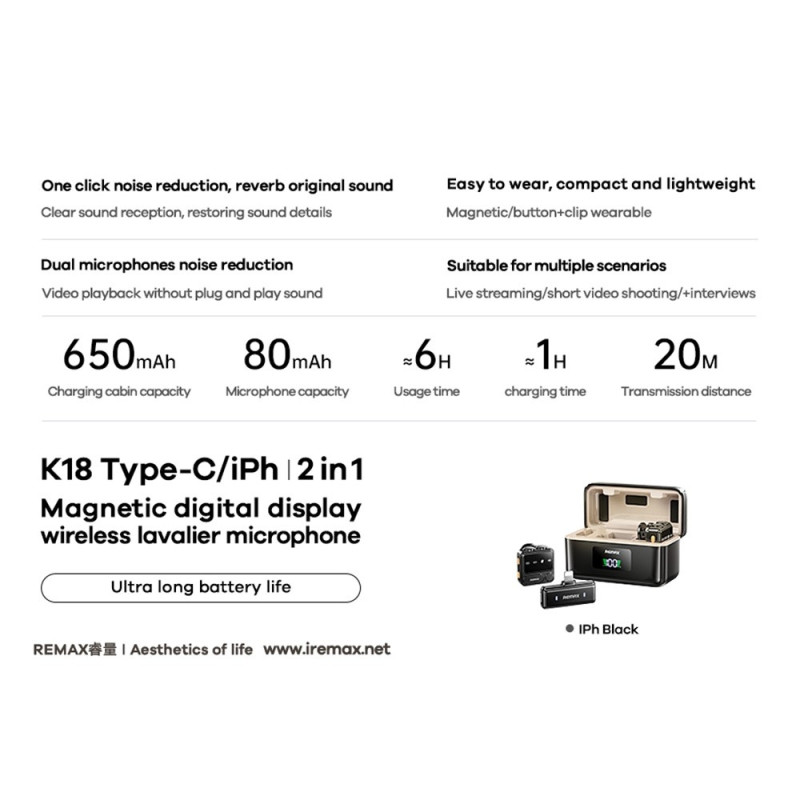 Wireless Lavalier Microphone Digital display One-to-two microphone - IP interface