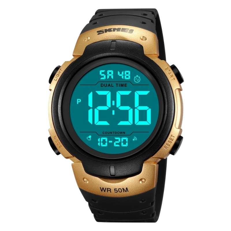 SKMEI Digital Electronic Wristwatch Clock Dual Time - Black-Gold