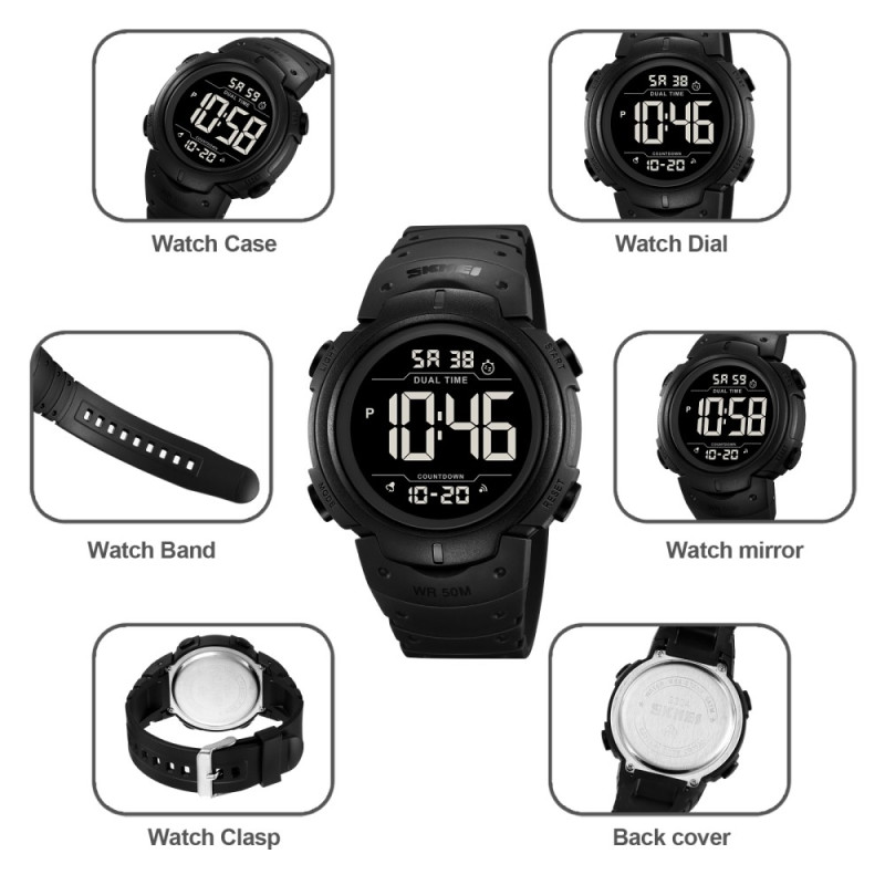 SKMEI Digital Electronic Wristwatch Clock Dual Time - Black-Gold