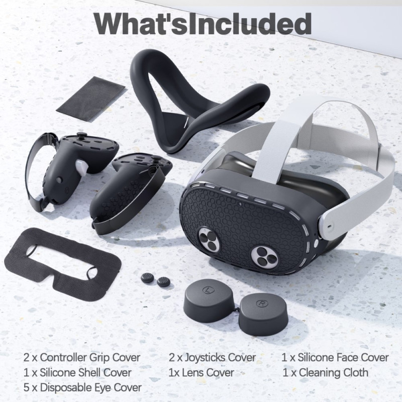 Til Meta Quest 3S sæt med mange forskellige tilbehør - Sort