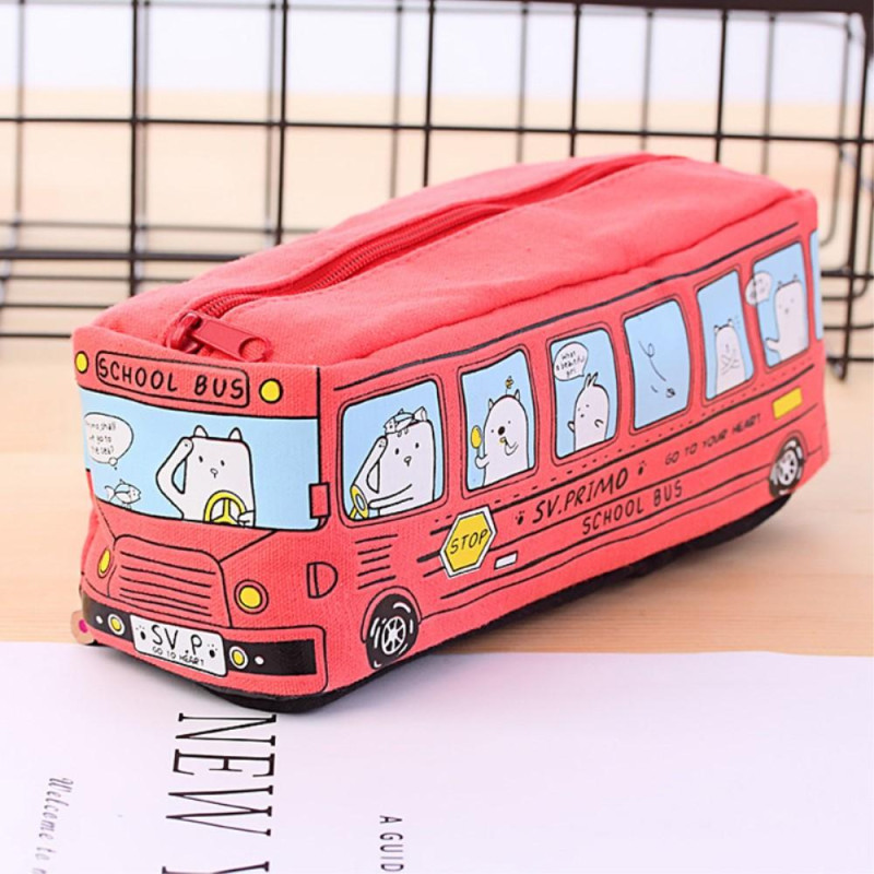 Pencil Case Canvas Zipper Pencil Bag School Stationery - Red