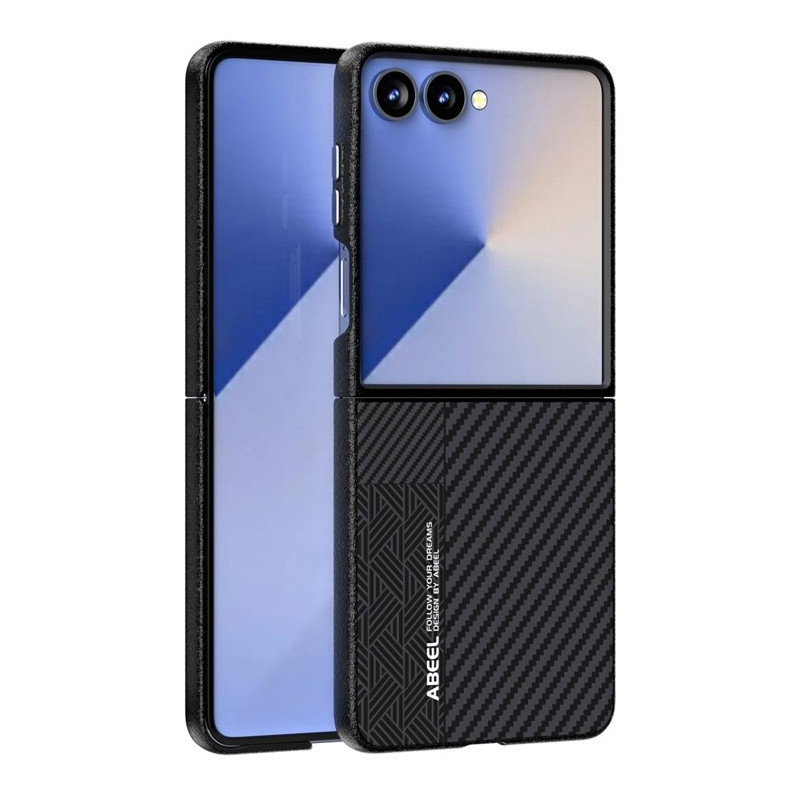 ABEEL För Samsung Galaxy Z Flip7 5G Skal PC + Aluminiumlegering + PU-Läder