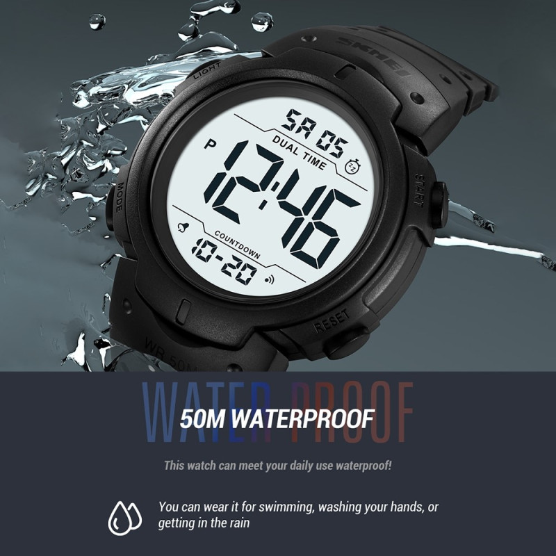 SKMEI Digital Electronic Wristwatch Clock Dual Time - Black